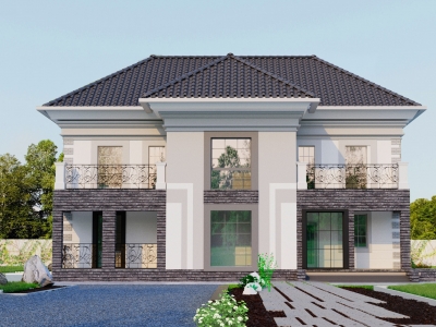 Проект 2 этажного  дома из газосиликатных блоков на 2 семьи DD25